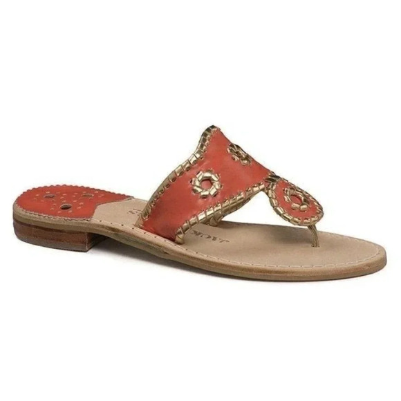 Jack Rogers Classic Navajo Orange & Gold Thong Sandals 6 - Picture 1 of 5